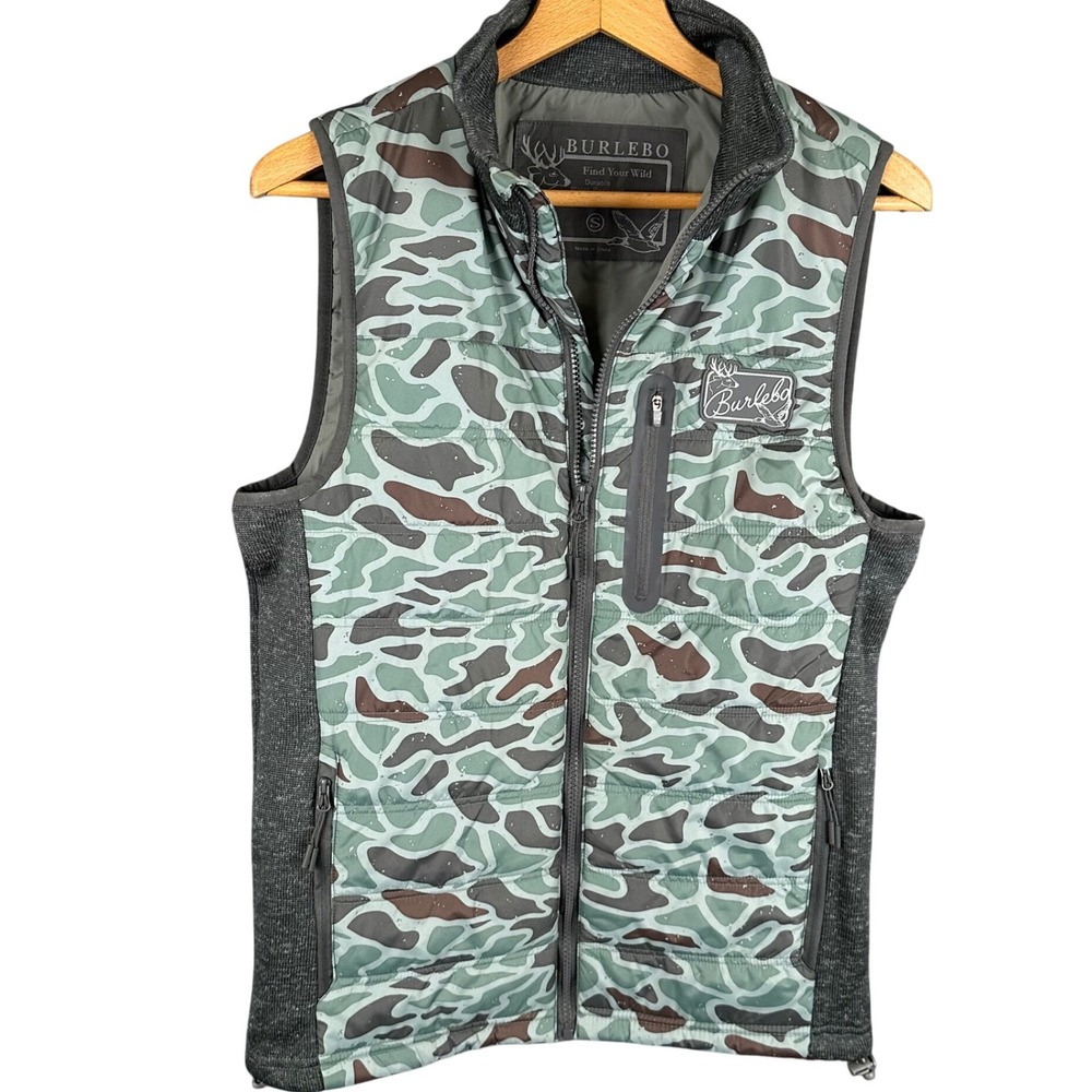 Burlebo Mens Duck Camo Performance Vest Green Brown Water Resistant Small